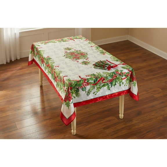 BrylaneHome Holly Ribbon Tablecloth 60" X 120"