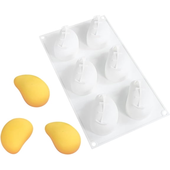 3D Mango-Shaped Silicone Mold, 6-Cavity Fruit Baking Mold for Mousse Cake, Pastry, Chocolate, Truffle, Non-Stick Easy Release, Food-Grade Silicone for Dessert Making