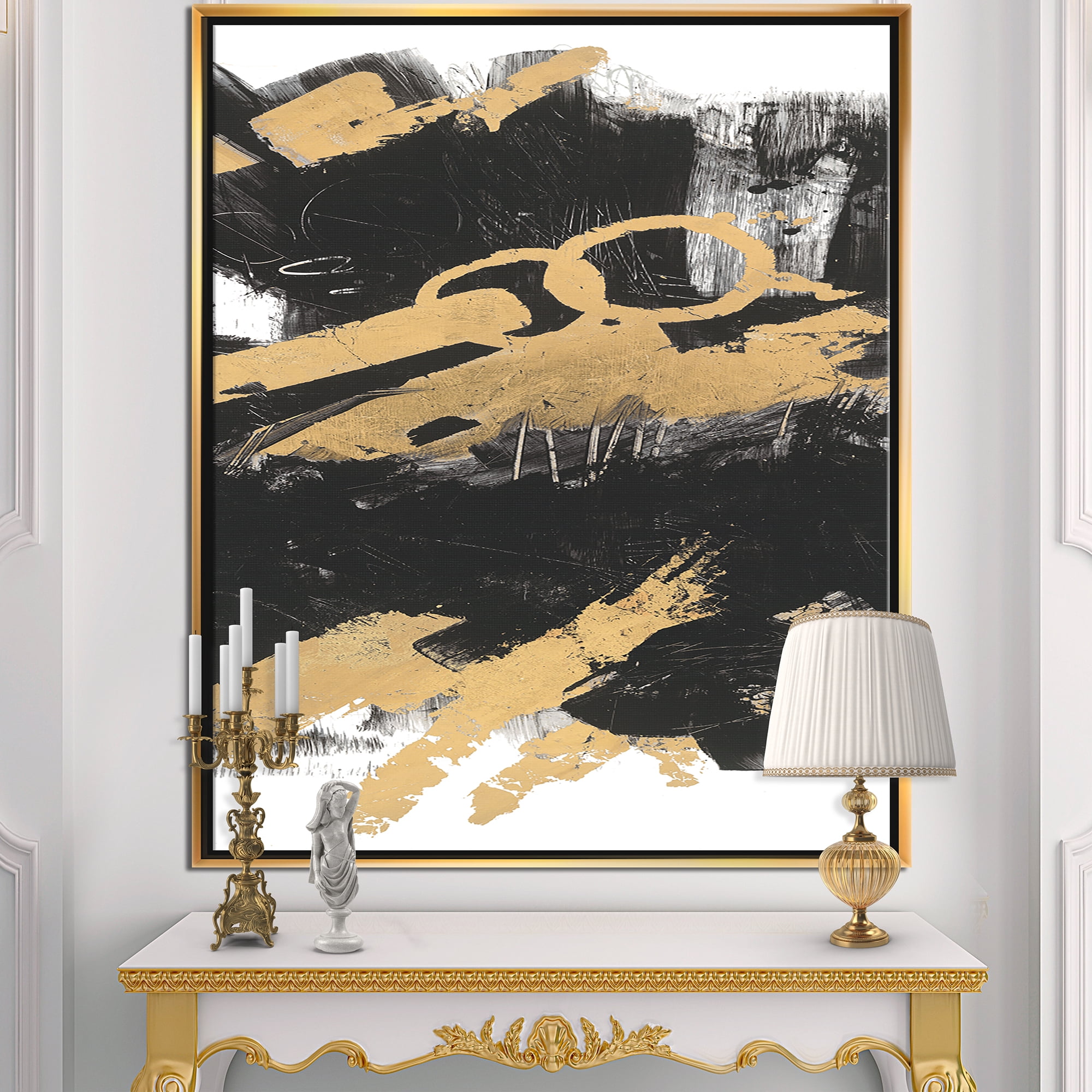 Designart ' Gold and Black drift IV ' Glam Framed Canvas