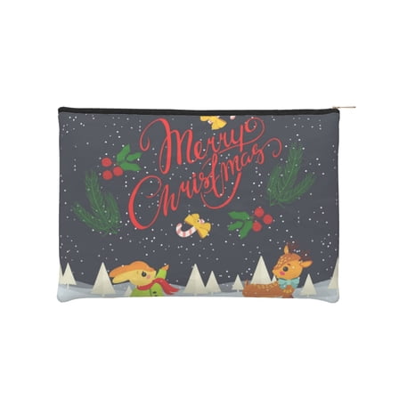 Fotbe Merry Christmas Elk Reusable Cosmetic Bag Makeup Bag for Women Large Travel Cosmetic Pouch Girls' Make Up Organizer