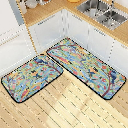 

Kitchen Rug Set 2 Pieces Non Slip Kitchen Mat for Kitchen Home Floor Sink 47 x19 +27 x19 A Vibrant Birds