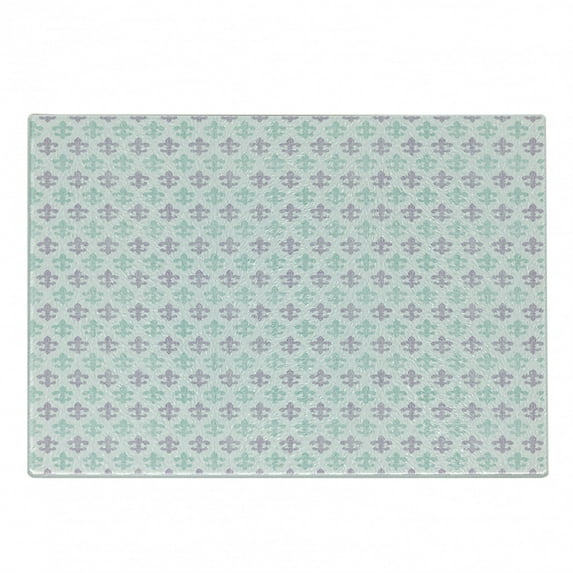 Fleur De Lis Cutting Board, Abstract Old Fashioned Lily Flowers Grunge Look Pastel Colors, Decorative Tempered Glass Cutting and Serving Board, Small Size, Mint Green Lilac White, by Ambesonne