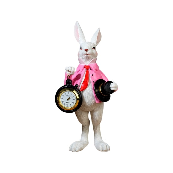Easter Bunny Clock Decor - Resin Rabbit with Top Hat Pocket Watch, Vintage Desk & Shelf Decor Statue, Unique Home Decoration Gift for Spring Holiday Party