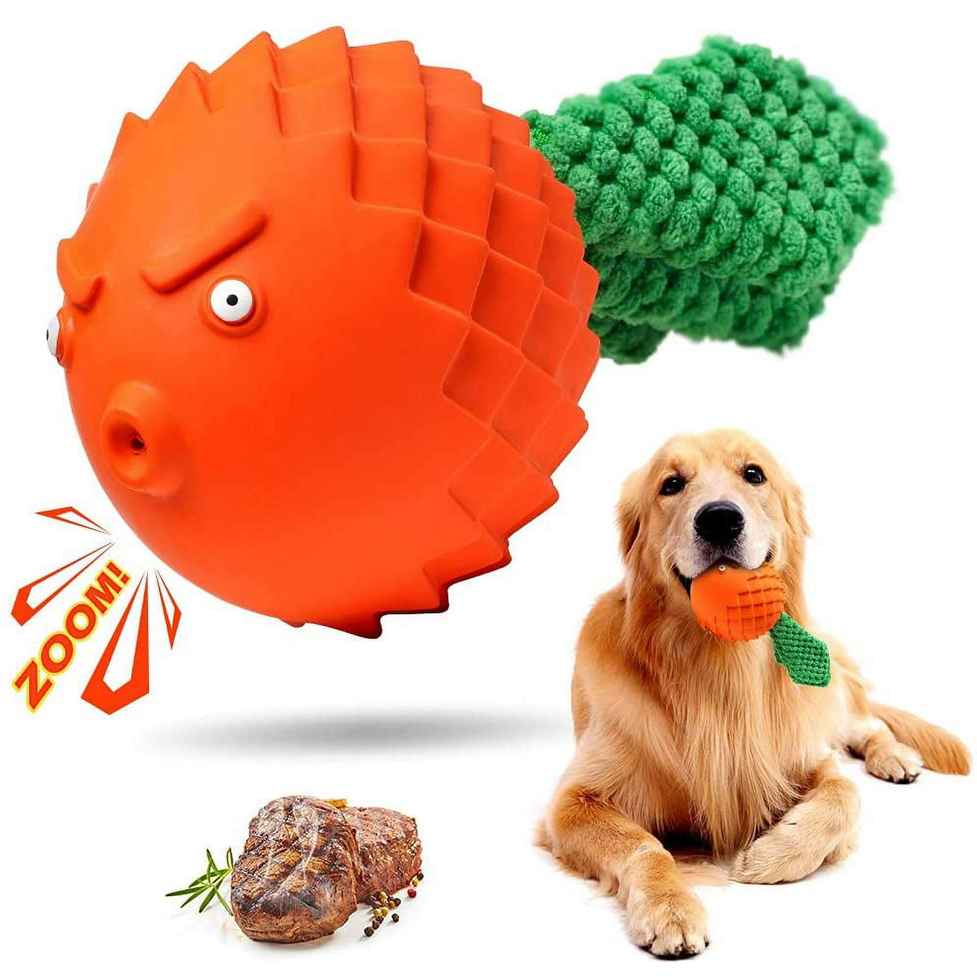 Puppy Chew Toys Dog Toys for Chew Chase Durable Rubber Squeaky Dog Toys Boring Aggressive Chews for Medium Dogs Teeth Cleaning Dog Gift Orange