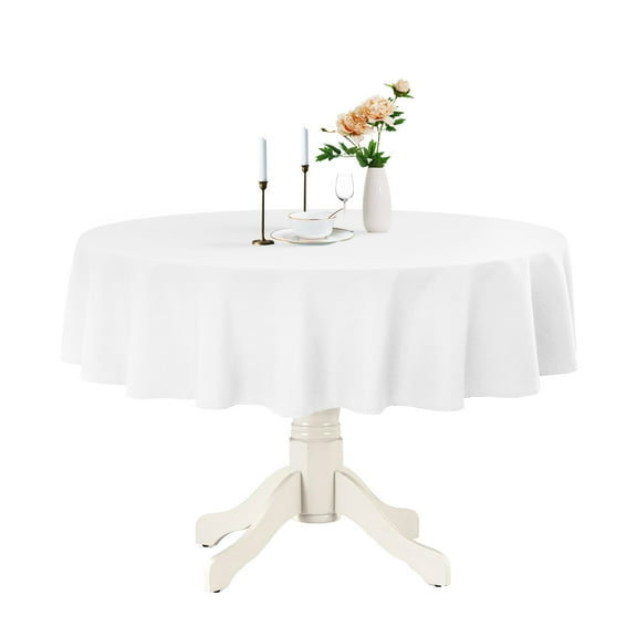Romanstile Round Tablecloth 60inch White Polyester Table Cloths Wrinkle Resistant Washable Fabric Table Cover for Wedding Party Restaurant Buffet Table