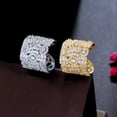 thumbnail image 2 of Chunky Silver Plated CZ Big Open Cuff Ring Cubic Zirconia Cocktail Party Jewelry, 2 of 9