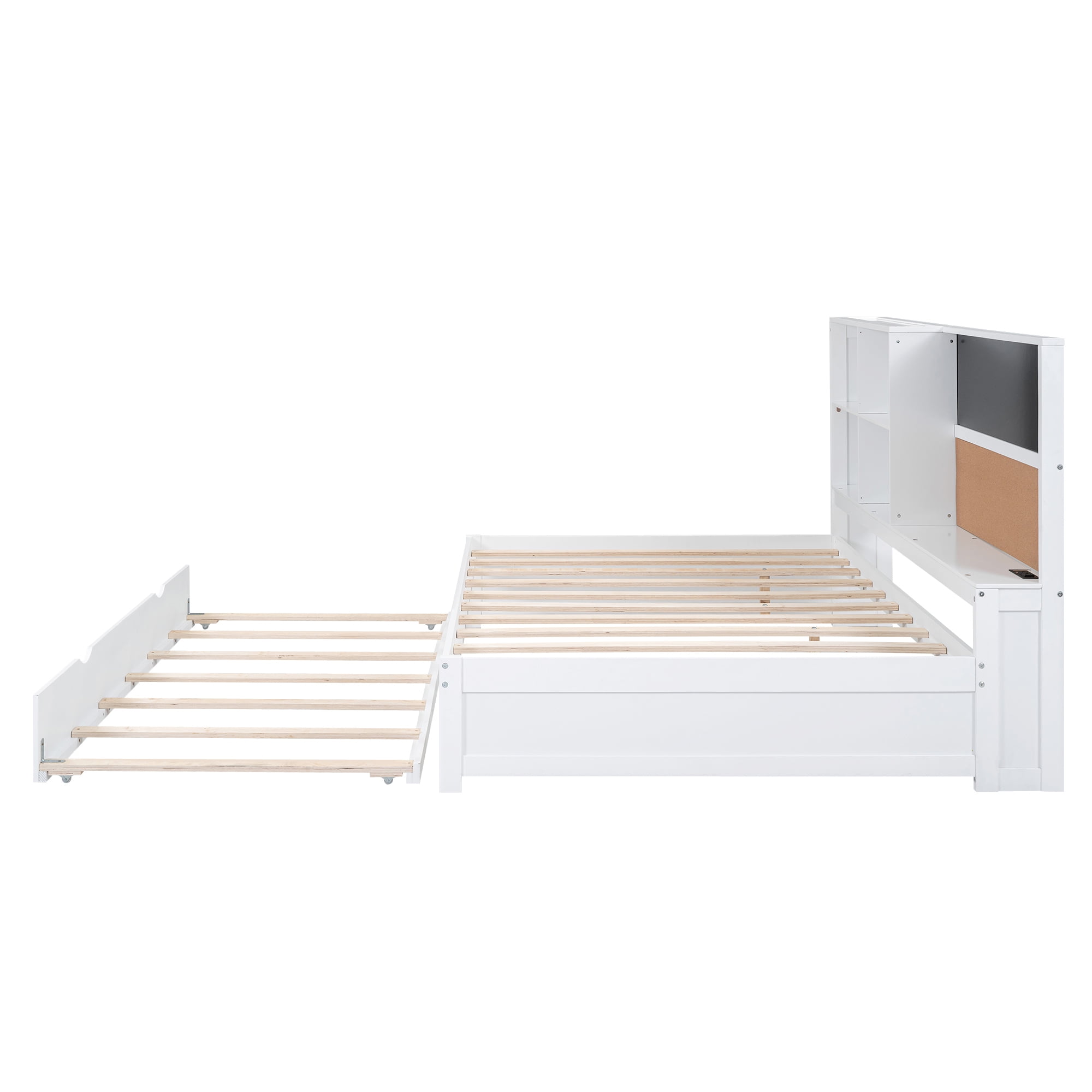 Euroco Full Size Daybed, Captain Bed with Blackboard,Cork Board,USB Charging for Kids Teens Bedroom,White