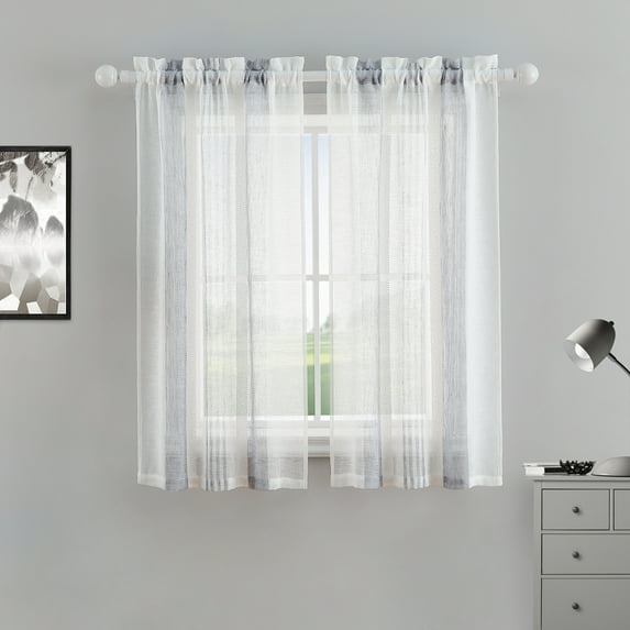 LingStar Curtain Sheer Valance Kitchen Curtain Rod Pocket Faux Linen Textured Window Valances,27"x45"x2,light grey