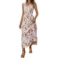 thumbnail image 2 of Women'S Summer Maxi Dress Floral Tie Front Casual Boho Beach Flowy Sundress White, 2 of 6