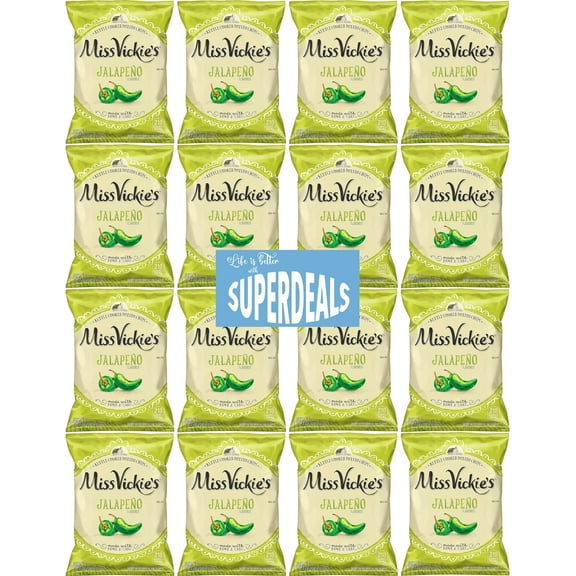Kettle Cooked Potato Chips by Miss Vickie's Value Pack Bundled by SUPERDEALS | 1.375 Oz Bag | Jalapeno | Pack of 16 with mystery bonus gift