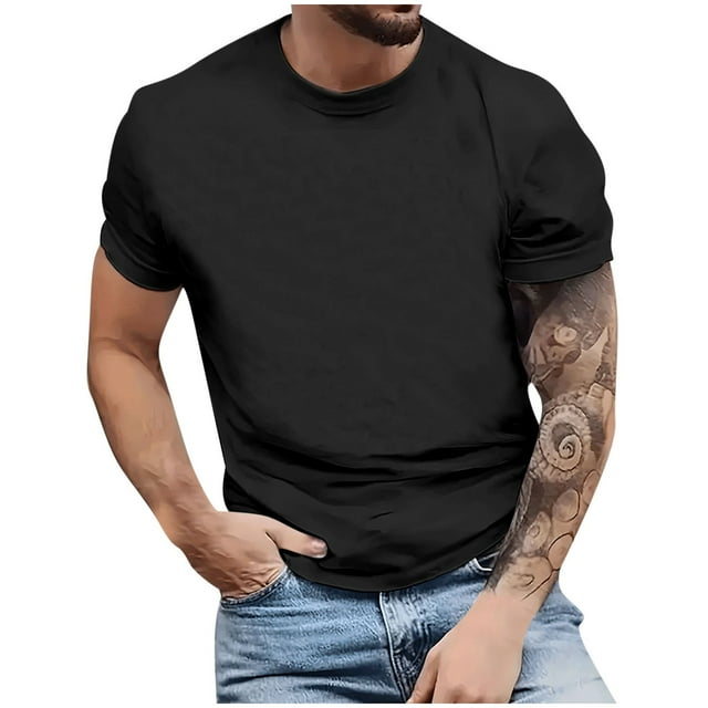 BEFOKA Hauts d'Été à Manches Courtes pour Hommes, Hauts d'Été en Liquidation, Haut Polyvalent à Manches Courtes pour Hommes, Style Basique Ample et Confortable, Haut/chemise à Manches Courtes et Col Rond