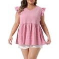 thumbnail image 2 of DARING DIVA Women's Plus Textured Tops Summer V Neck Ruffle Blouses 1X Pink, 2 of 6