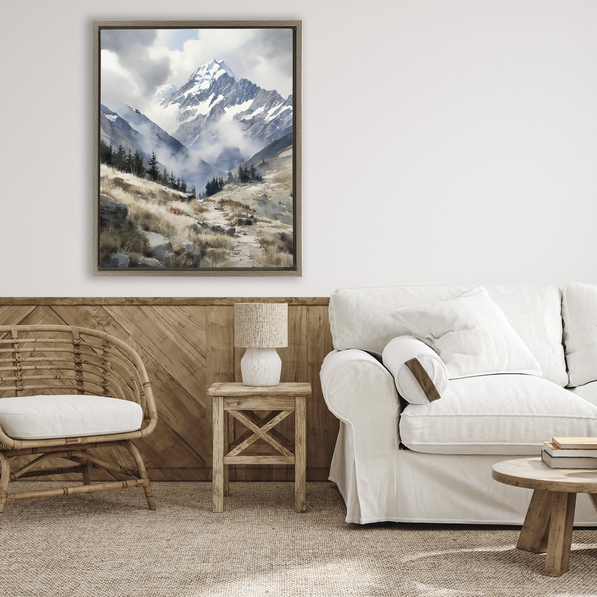 Stupell Industries Snow Caps Mountain Peaks Brown Framed Floater Canvas Wall Art, design by Franklyn Gregory