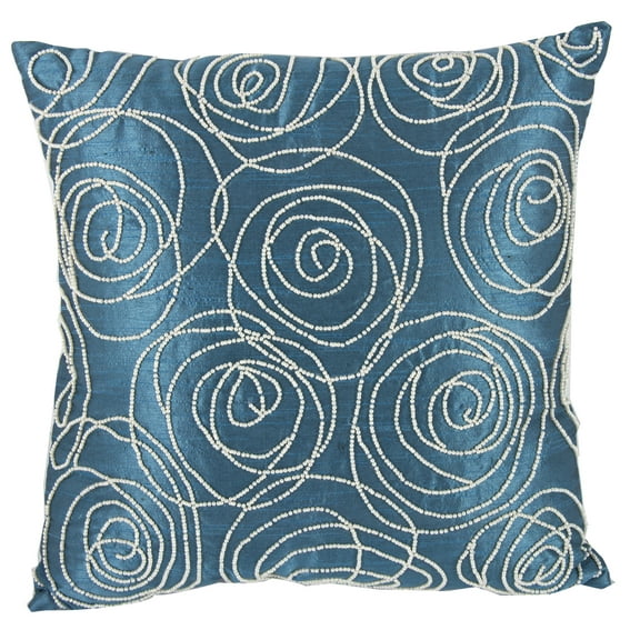 A&B Home Poly Silk Faux Pearl Embellished Throw Pillow, Blue, 18 by 18-Inch