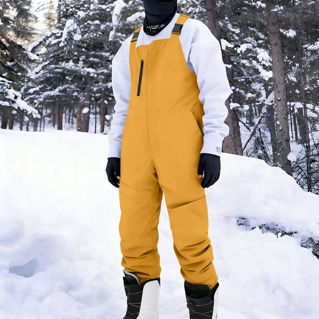 aohooy Waterproof Windproof Men's Snowpants - Insulated Snowboarding Bib Overalls with Pockets Yellow,M
