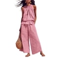 thumbnail image 3 of AzureSilk Summer Outfits For Women's Linen 2 Piece Outfits Sleeveless Ruffle Top Wide Leg Pants Summer Loungewear Beach Sets Vacation Outfits For Women, 3 of 4