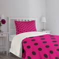 thumbnail image 3 of Ambesonne Hot Pink Quilted Bedspread Set 2 Pcs, Pop Art Inspired Dots, Twin Size, Hot Pink Black, 3 of 5