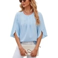 thumbnail image 5 of Nuevo estilo de verano, cuello redondo, blusa de gasa de Color sólido con camisa de media manga, Tops para mujer, 5 of 5