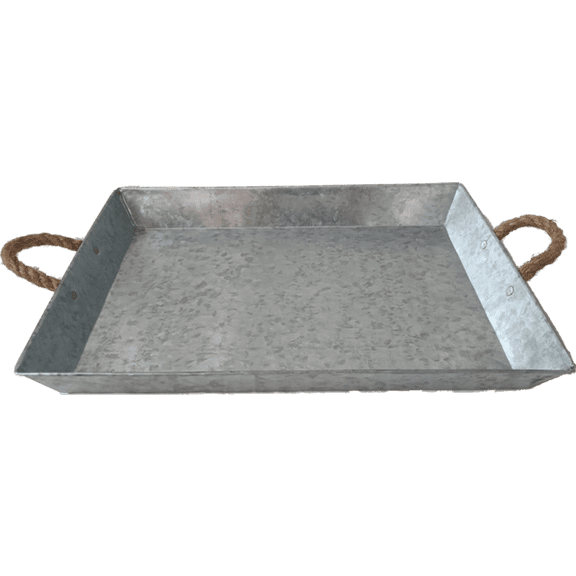 Rectangular Galvanized Metal With Jute Handles Tray