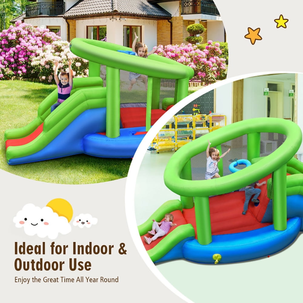 Aimee Lii Inflatable Dual Slide Basketball Game Bounce House Without Blower, Kids Bounce House for 5-10