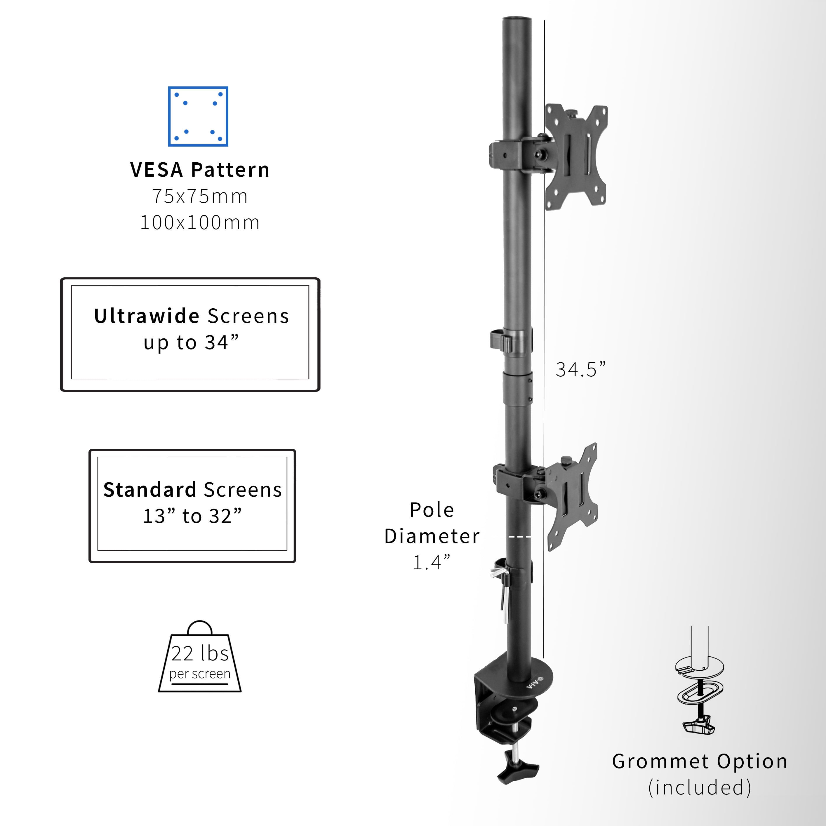 White Dual LCD Monitor Desk Mount Stand, Stacked Vertical 2