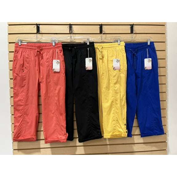 Palm Rio cotton elastic waist draw string Capri  , Banana , S