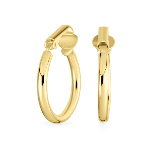 Bling Jewelry Womens Classic Tube Lightweight Clip On Hoop Earrings Non Pierced Gold Plated Sterling Silver .75 Inch Dia