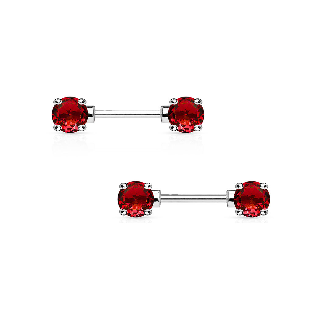 BodyJewelryOnline Pair of Nipple Barbells 14G Surgical Steel with Round Prong Set CZ Gems Men Women