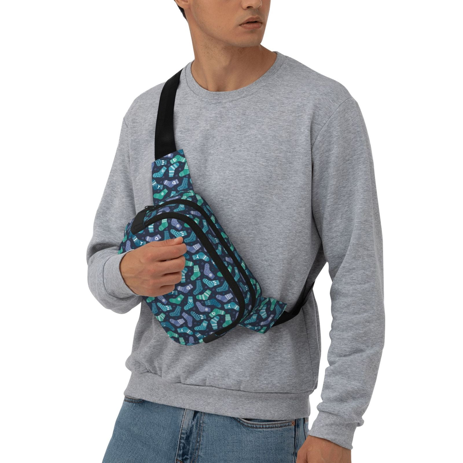 Kdxio Green Christmas Print Socks Crossbody Double Layer Waist Bag Belt Bag for Unisex Fanny Pack Fashion Waist Packs for Hiking Running Shopping Traveling