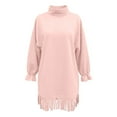 thumbnail image 3 of Wuxian High Neck Boho Long Sleeve Maxi Dress With Pockets And Fringe Details Elegant Loose Fit Tunic For Daily Outings Party Date Night Comfortable Stylish Outwear,Pink,XXL, 3 of 3