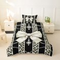 thumbnail image 2 of spefrowx Baroque Pearl Bowknot Twin Duvet Cover for Girls, Cheetah Print Stripe Twin Bedding, Black Reversible, 2pcs, 1 Duvet Cover and 1 Pillowcase, 2 of 6