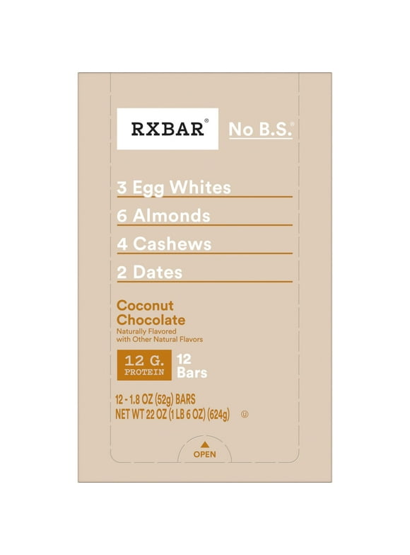 RXBAR Coconut Chocolate Chewy Protein Bars, Gluten-Free, Ready-to-Eat, 22 oz, 12 Count