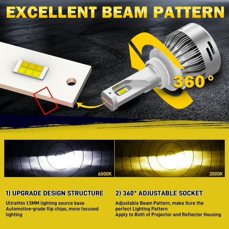 LASFIT 9005 HB3 LED Headlight Bulbs, 60W 6000LM 6000K Amplified Flux Beam