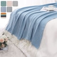thumbnail image 3 of PiccoCasa Tassels Throw Blanket Knitted Throw Blankets for Couch Sofa and Bed, Blue 50" x 60", 3 of 6