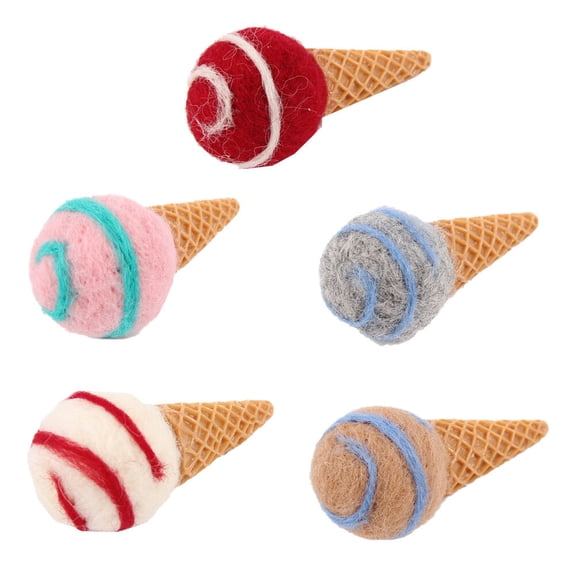 HOOWIFFY Cute Felt Ice Cream Ornaments Assorted Colors 5 Pieces 1.2 x 2.6 Inches Decorative Craft Supplies