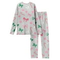 thumbnail image 4 of Garbnen Women Valentine Pajamas Set Bow Print Crew Neck Long Sleeve Tops and Full-Length Pajama Pant Spring Summer Pjs Loungewear, 4 of 4