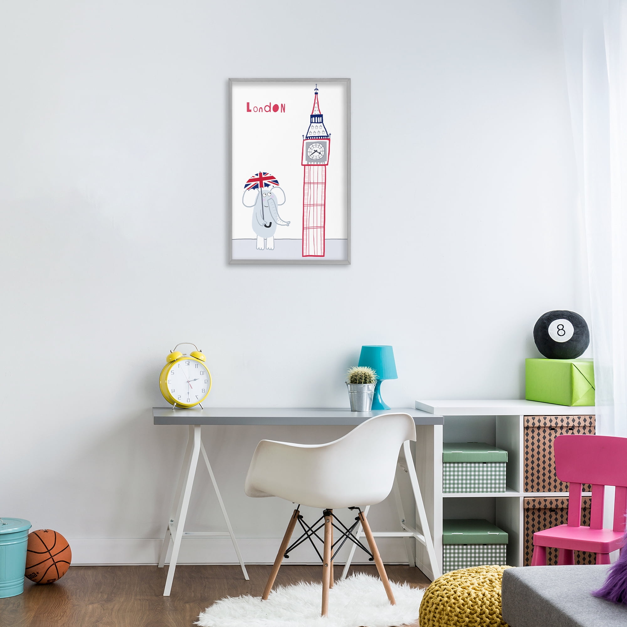 Elephant & Big Ben London Gray Framed Giclee Art, design by Carla Daly