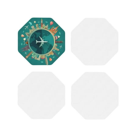 

Pofeuu Around The Planet Print Coasters for Drinks 4Pack PU Leather Coasters Bar Drink Coasters for Tabletop Protection Furniture from Damage-Octagon