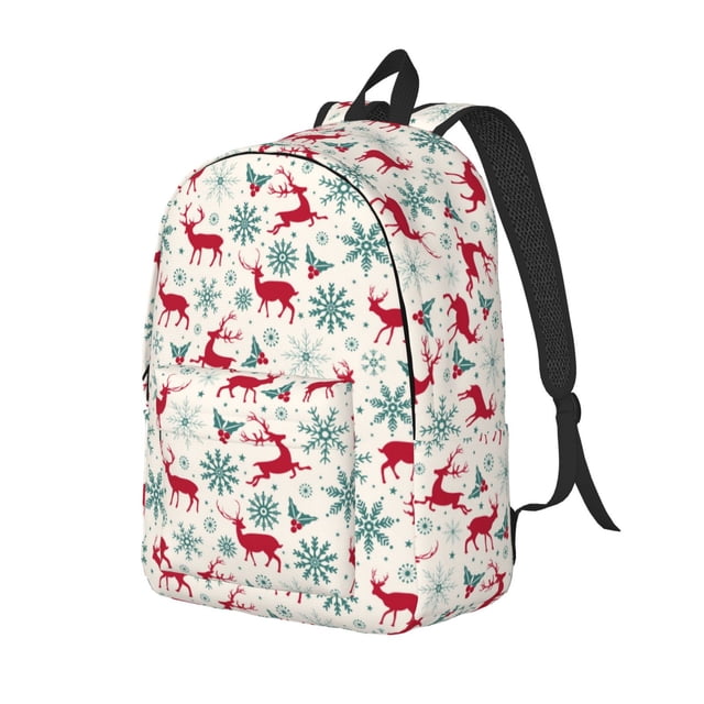 Balery Vintage Christmas Reindeer Mochila Clásica Impresa Básica para Viaje, Mochila Escolar Resistente al Agua, Mochila de Lona con Correas Ajustables-Small