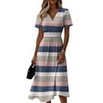 thumbnail image 2 of Minjewel Women's Striped Mini Dress with V-Neck Short Sleeve - Breton Summer Dress, Loose Flowy Beach Party Outfit, Comfy Vacation Top,Blue,L, 2 of 6