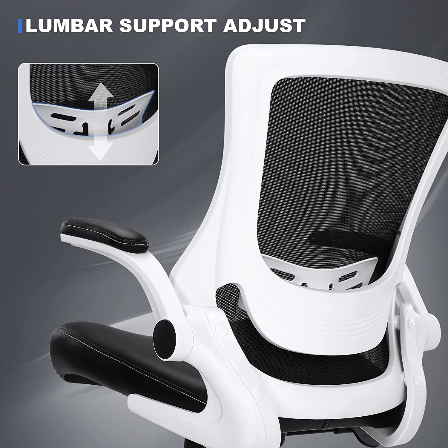Misolant Office Chair, Drafting Chair for Standing Desk, High Office Chair with Adjustable Lumbar Support, Flip-up Arm and Footrest Ring, Drafting Chair for Bar Height Desk