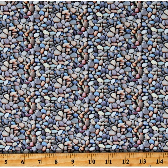 Cotton Pebbles Rocks Stones Nature Landscape Medley Multicolor Cotton Fabric Print by the Yard (684GOLD)