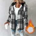 thumbnail image 2 of Women's Winter Casual Fashion Plaid Hooded Long Sleeve Wool Blend Outer Fleece Lined Thickened Button Closure Jacket Coat Top for Winter Daily Casual Outfits, 2 of 6
