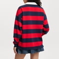 thumbnail image 5 of Women Long Sleeve Striped Polo Shirt Oversized Collar Y2k Pullover T Shirt Casual Loose Streetwear Rugby Sweatshirt，Wine，2XL, 5 of 7