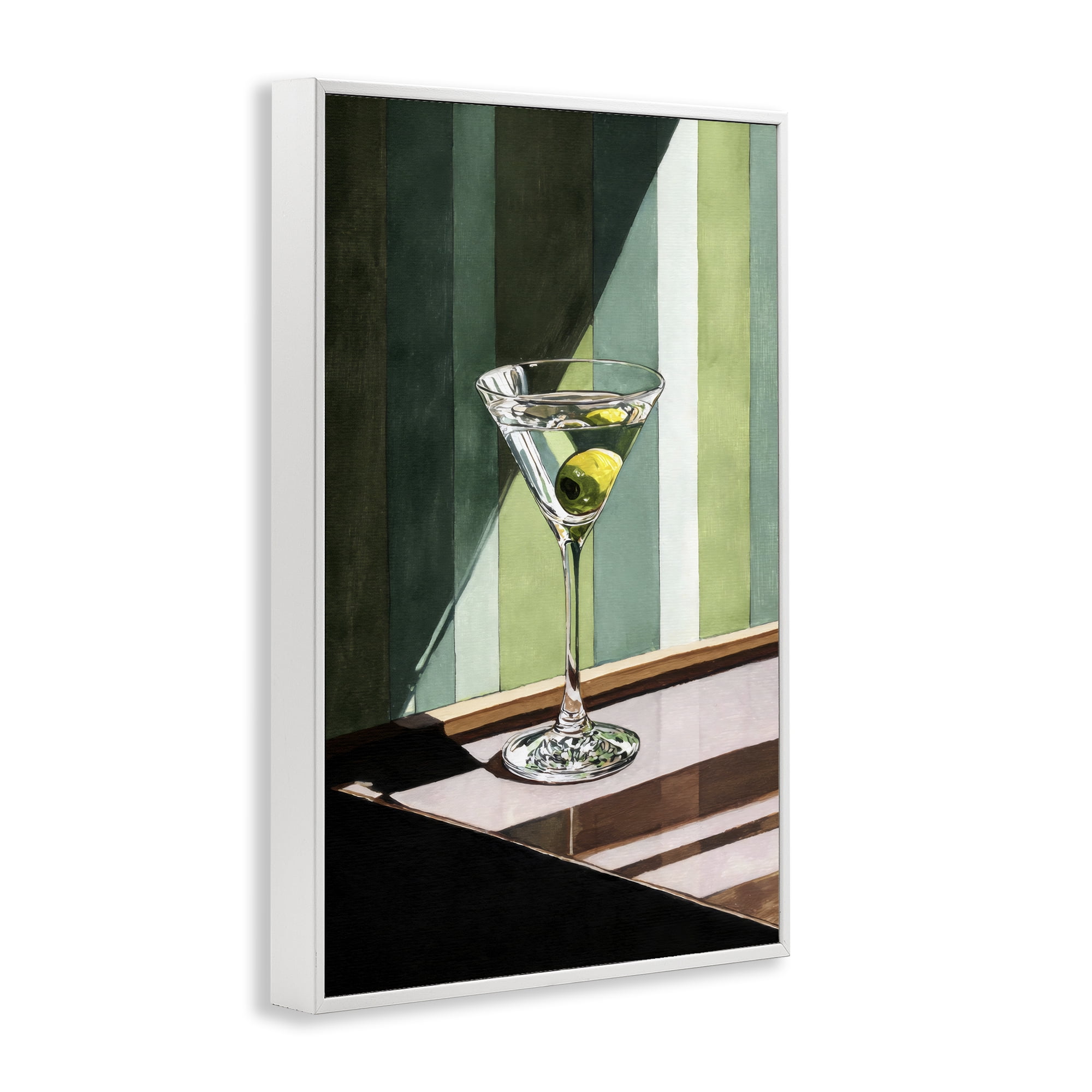 Stupell Industries Olive Martini in Sun Beam White Framed Giclee Art, design by Petal Prints Design