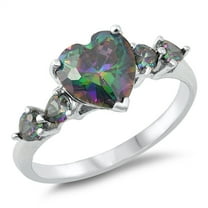 CHOOSE YOUR COLOR Elegant Heart Multi-color CZ Promise Sterling Silver Ring Black Female Size 10