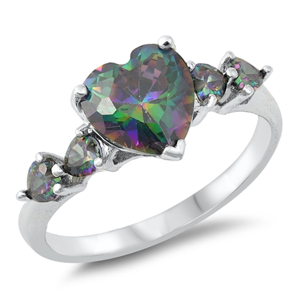 CHOOSE YOUR COLOR Elegant Heart Multi-color CZ Promise Sterling Silver Ring Black Female Size 5