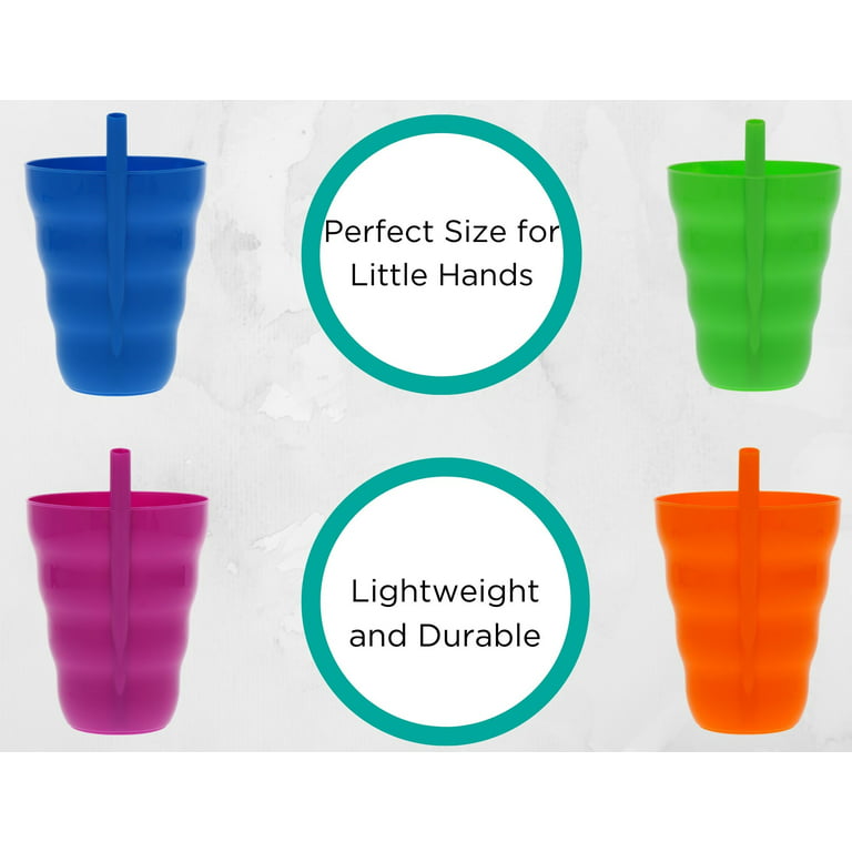 8 Plastic Cup with Built in Straw Sip Dishwasher Safe Assorted Colors Drink Kids