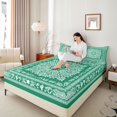 thumbnail image 3 of jejeloiu Ancient Western Queen Sheets For Men Women,Paisley Pattern Queen Sheet Sets,Dark Green White,4-Piece,1 Flat Sheet, 1 Fitted Sheet and 2 Pillowcases, 3 of 6