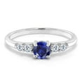 thumbnail image 2 of Gem Stone King 925 Sterling Silver Blue Created Sapphire and White Lab Grown Diamond Engagement Ring for Women (0.75 Cttw, Round 5MM, Gemstone September Birthstone, Size 9), 2 of 5